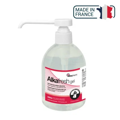 Alkafresh - Gel hydroalcoolique glycériné pour la désinfection des mains - Flacon pompe - 500 mL - Alkapharm