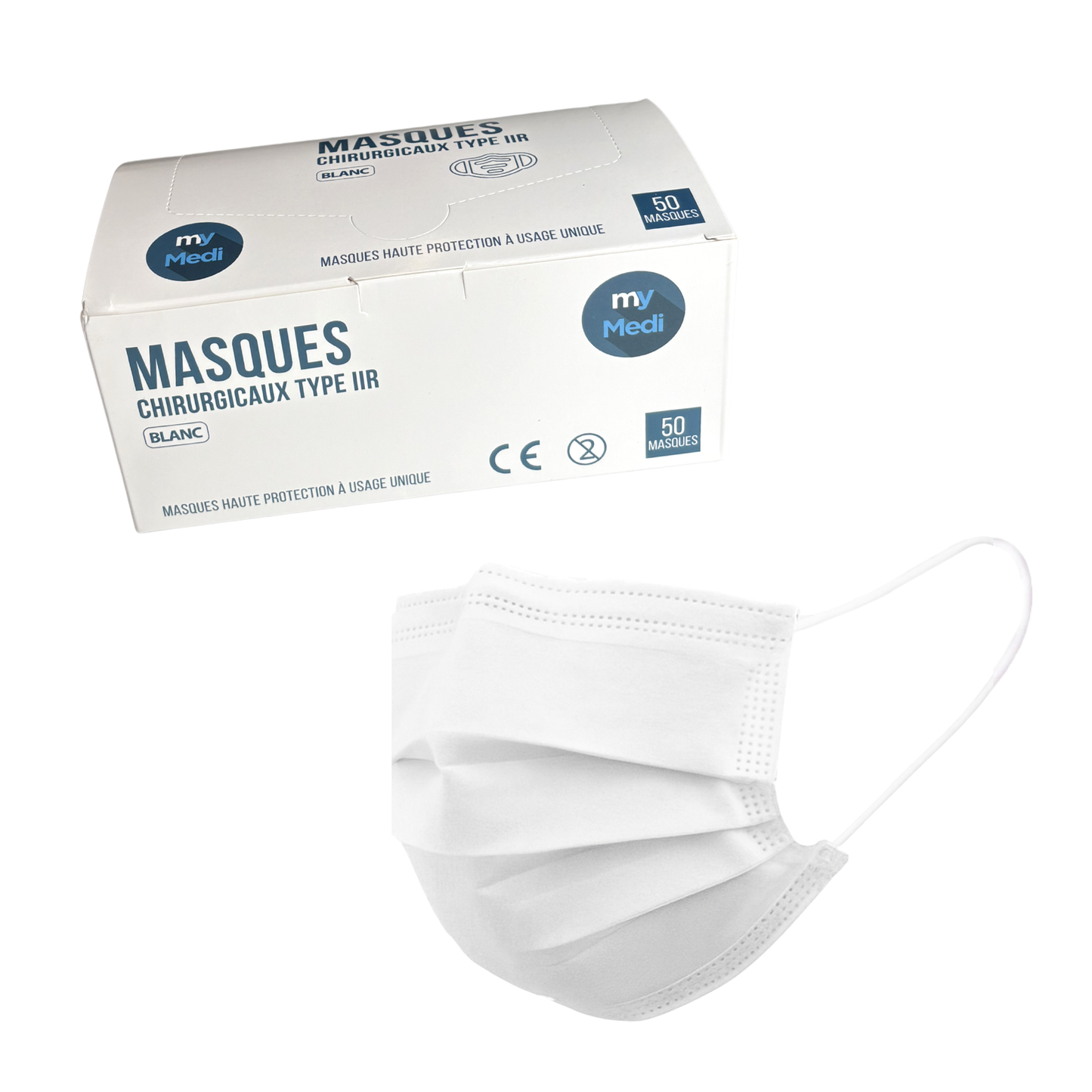 Masque chirurgical - 3 plis de type IIR - Norme EN14683 - Certification CE - Boîte de 50 masques - 3 coloris - My Médical