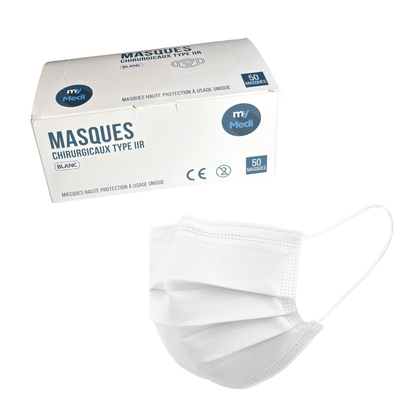 Masque chirurgical - 3 plis de type IIR - Norme EN14683 - Certification CE - Boîte de 50 masques - 3 coloris - My Médical
