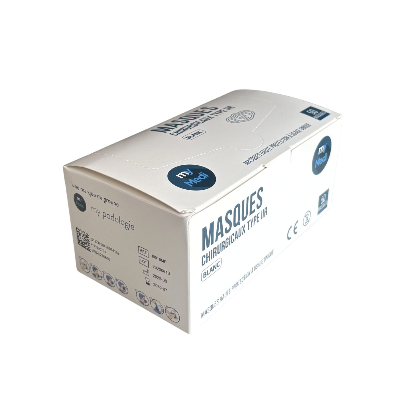 Masque chirurgical - 3 plis de type IIR - Norme EN14683 - Certification CE - Boîte de 50 masques - 3 coloris - My Médical